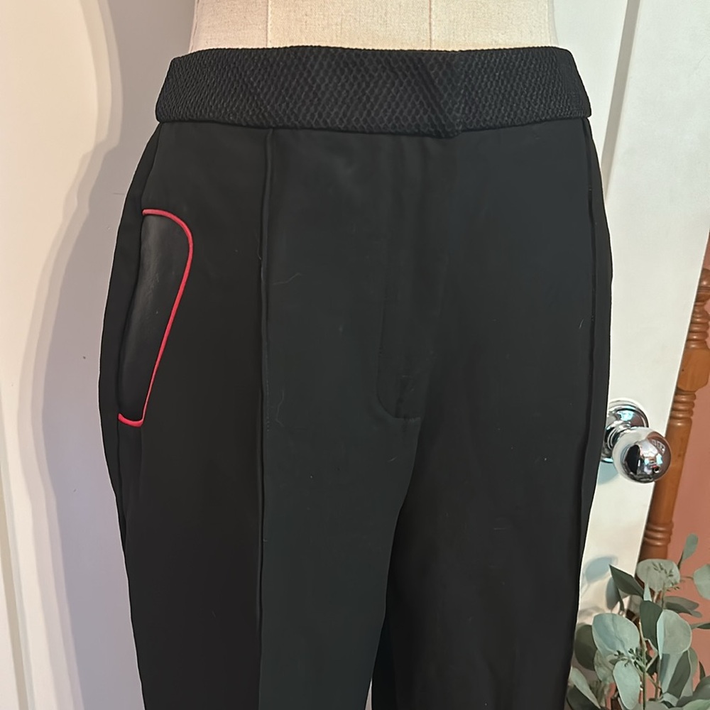 Alexander Wang high waisted black zipper red piping & leather pocket 8 pants - Picture 4 of 14
